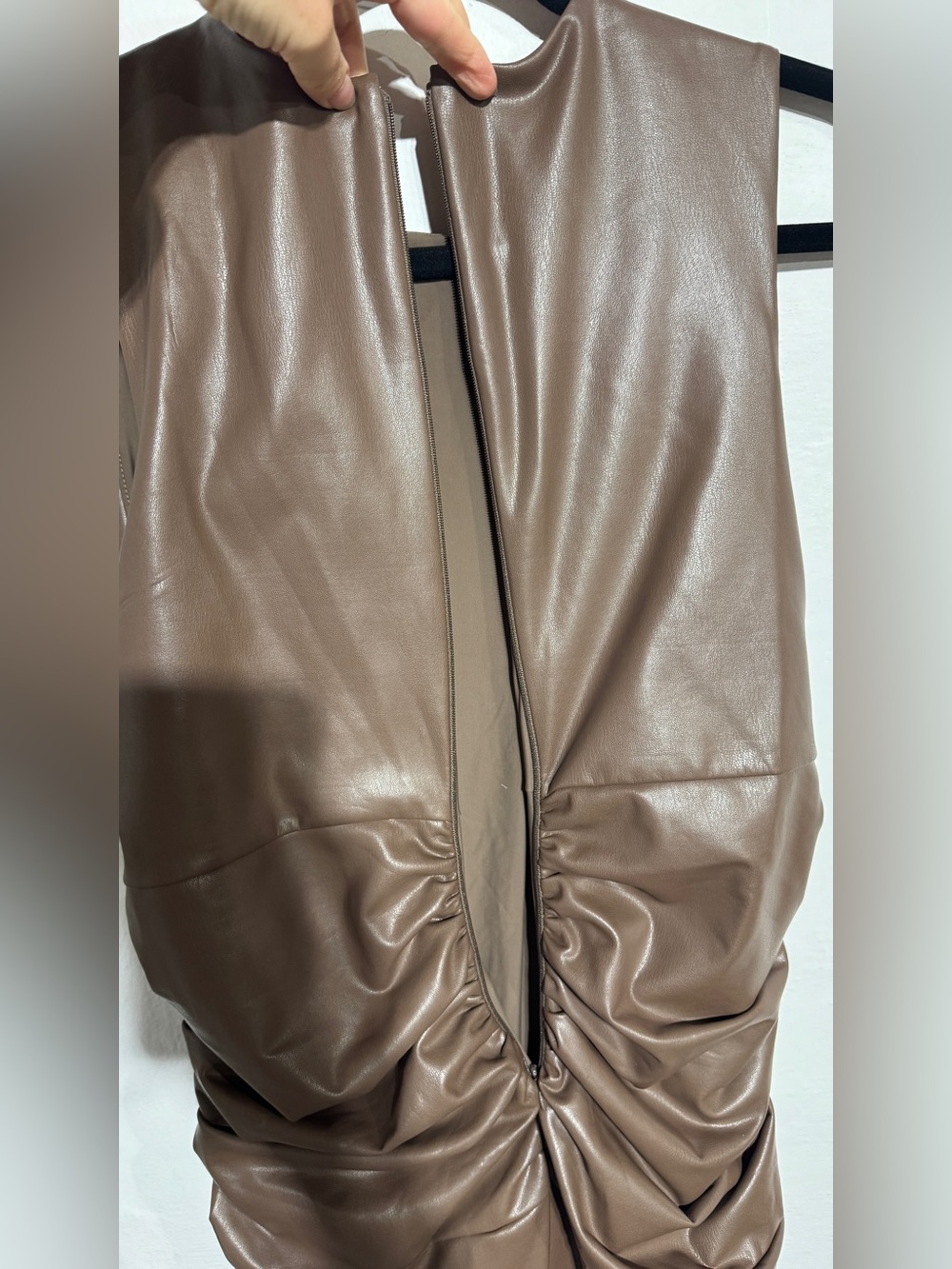Express Body Contour Faux Leather Twist Front Midi Dress With Built-In Shapewear - Picture 6 of 9
